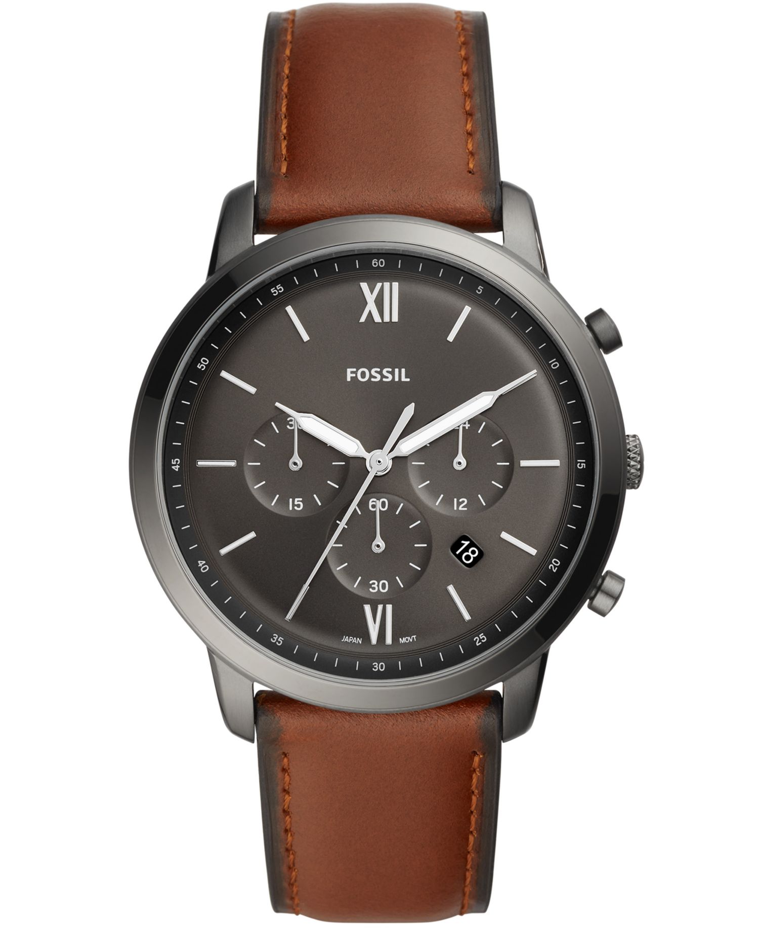 Mens Neutra Chrono gray case with brown leather strap