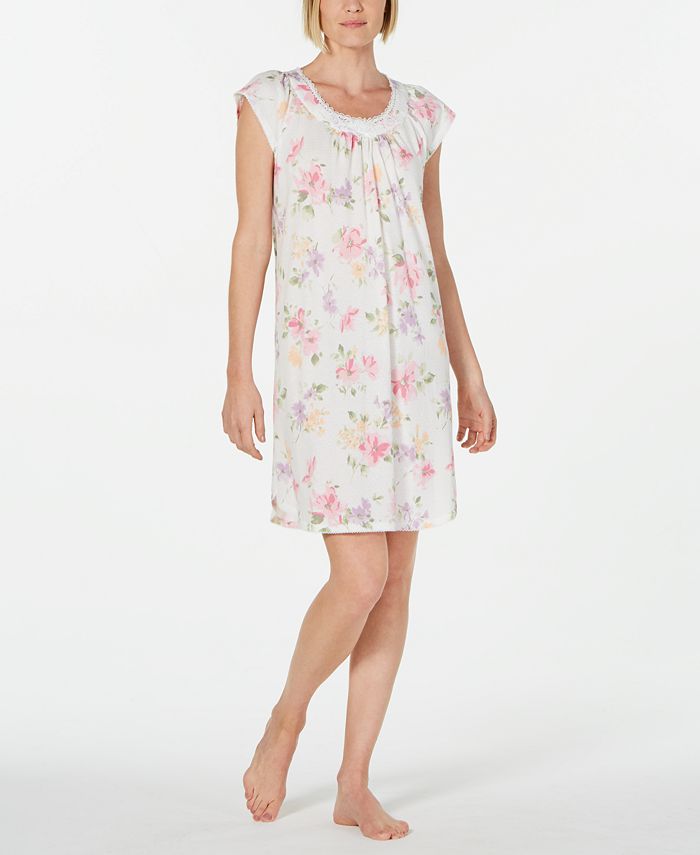 Miss Elaine Lace-Trim Printed Knit Nightgown - Macy's