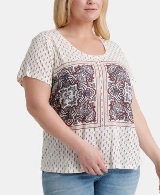 Lucky Brand - Plus Size Paisley Border-Print Top