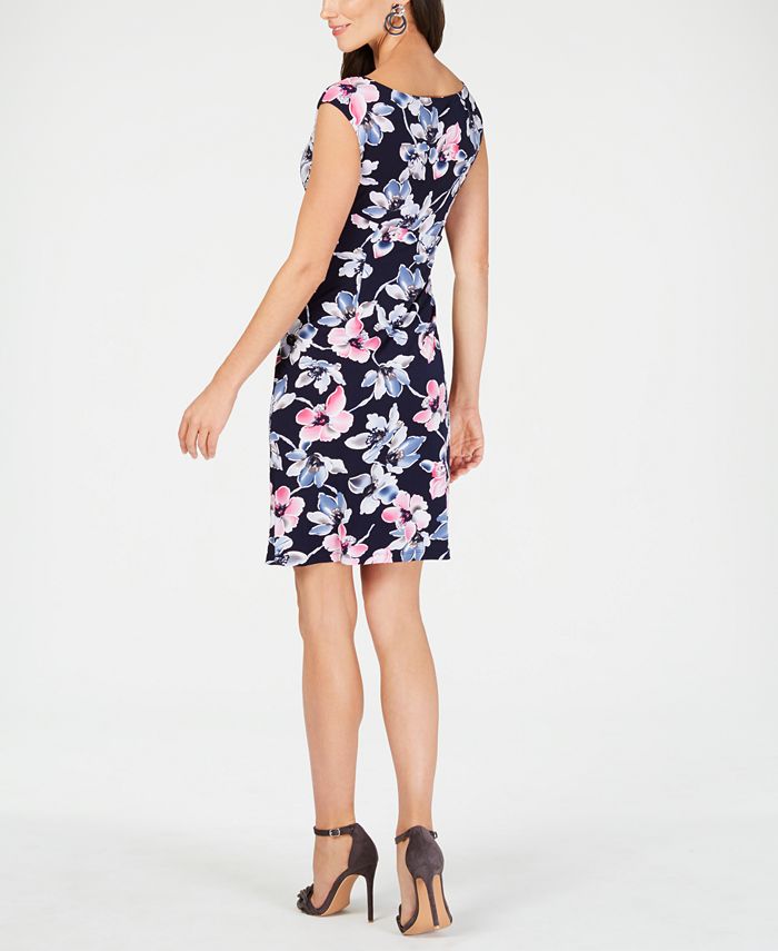 Connected Petite Floral Draped Dress - Macy's