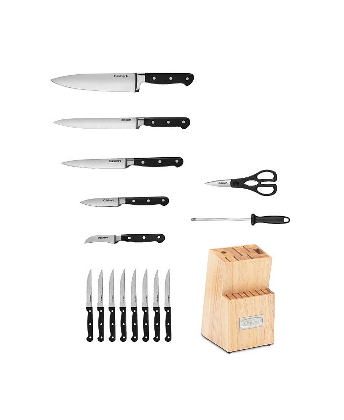 Cuisinart Classic Forged Triple Rivet, 15-Piece Knife Set with Block,  Superior High-Carbon Stainless Steel Blades for Precision and Accuracy  (Brushed
