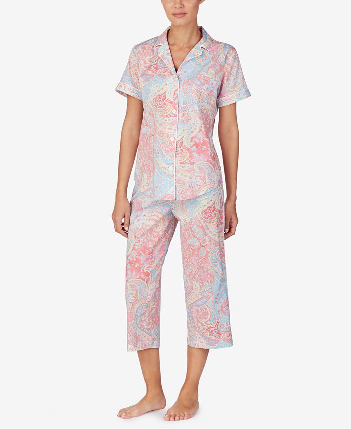 Lauren Ralph Lauren Notch Collar Top and Capri Pants Printed Pajama Set ...