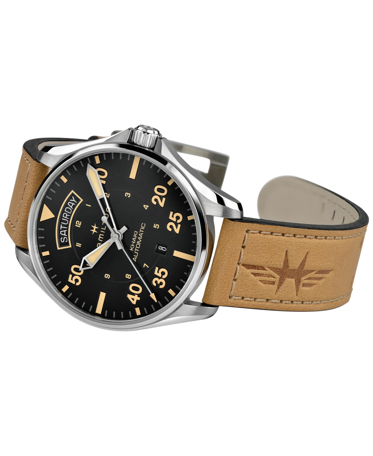 Hamilton Men's Swiss Automatic Khaki Pilot Brown Leather Strap Watch 42mm In No Color