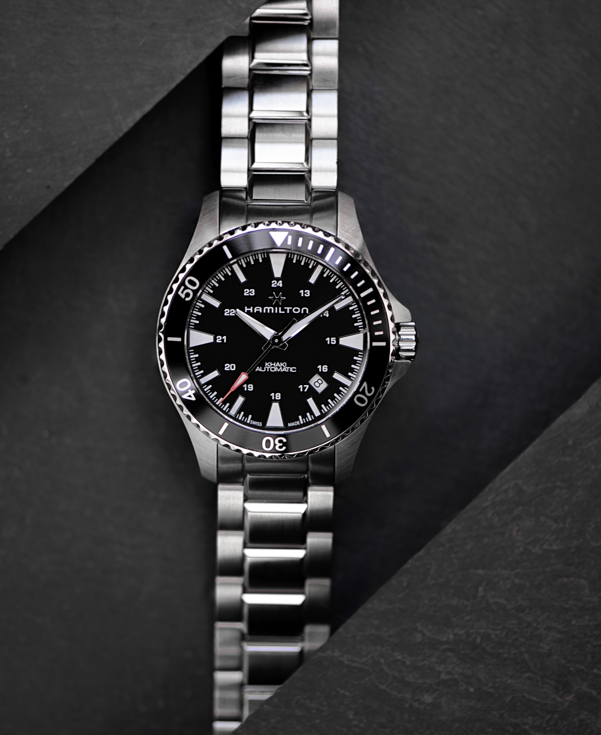 Shop Hamilton Men's Swiss Automatic Khaki Navy Stainless Steel Bracelet Watch 40mm In Silver