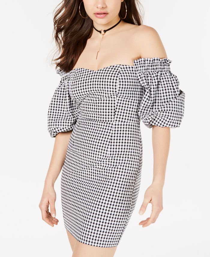 GUESS OffTheShoulder Gingham Bodycon Dress Macy's