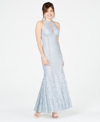 Nightway Glitter Lace Halter Gown - Macy's