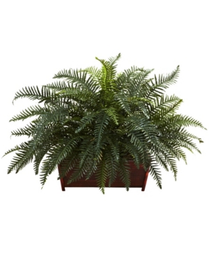 NEARLY NATURAL RIVER FERN W/ WOOD PLANTER 