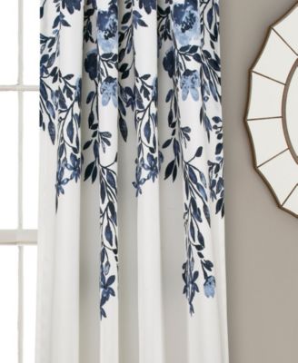 Lush Decor Tanisha Light Filtering Window Curtain Panels Pair 52"W x 84"L Navy & White - Floral Curtains for Bedroom - Drapes - Living Room Curtains