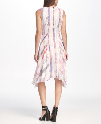 DKNY Printed Chiffon Handkerchief Hem Dress - Macy's