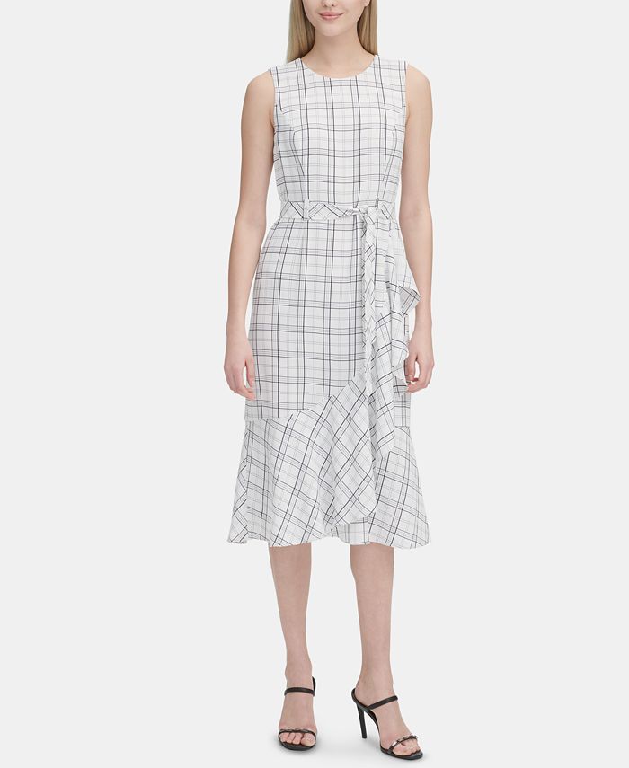 Calvin Klein Plaid A-Line Midi Dress - Macy's