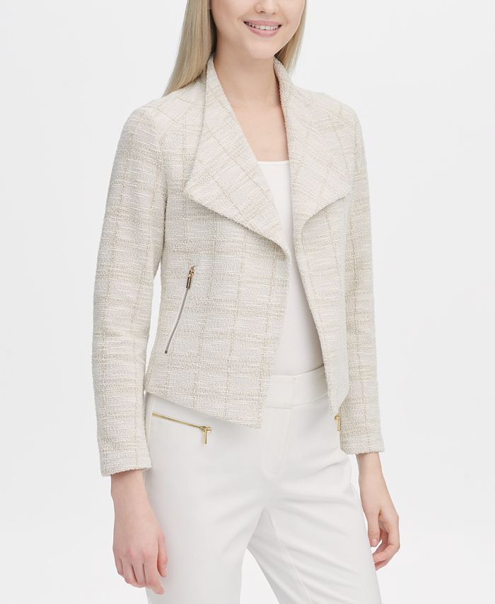 Calvin Klein Women's Open-Front Tweed Jacket Green Size 8