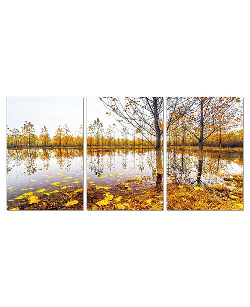 Chic Home Decor Falling Leaves 3 Piece Wrapped Canvas Wall Art