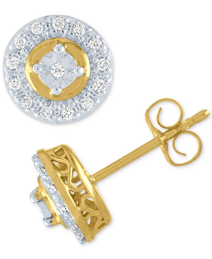 Macy's - Diamond Cluster Stud Earrings (1/8 ct. t.w.) in 10k Gold