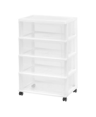 USA Plastic 4 Drawer Wide Storage Cart with 4 Caster Wheels, White