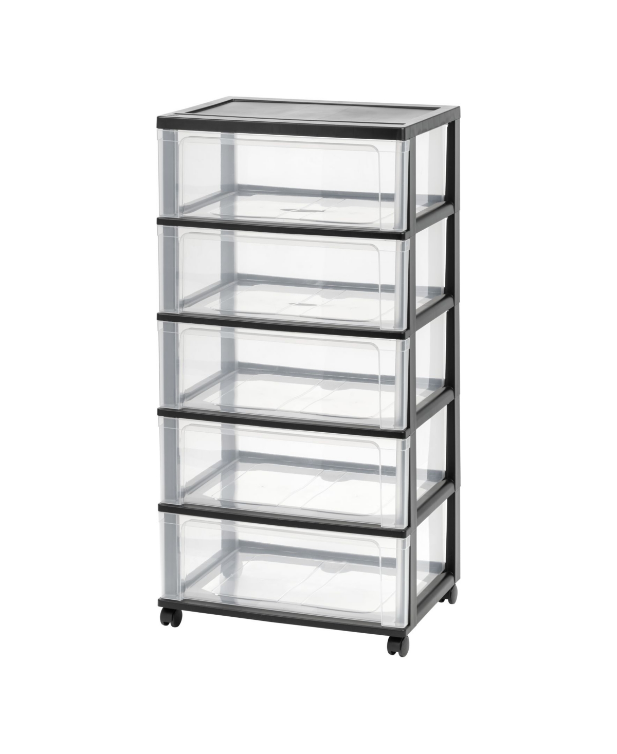 Iris Usa 5 Drawers Plastic Wide Chest Storage with Casters,- Black