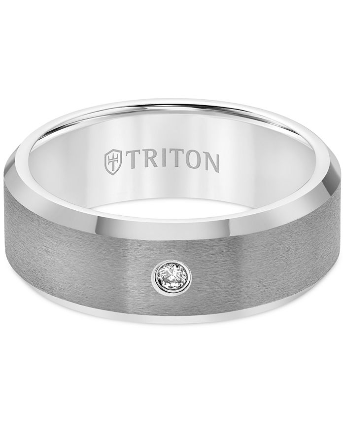 Triton - Men's Tungsten Carbide Ring, Single Diamond Accent Wedding Band