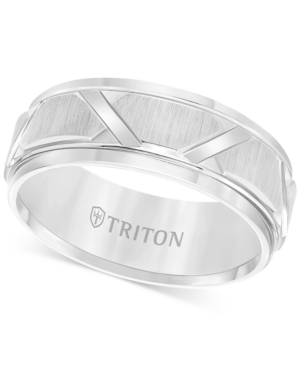 image of Triton Men-s White Tungsten Ring, Bright Cuts Wedding Band