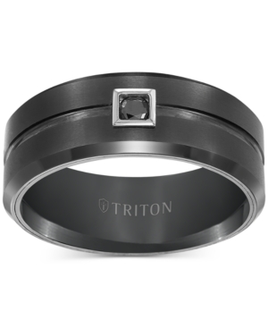 image of Triton Men-s Black Tungsten Ring, Black Diamond Wedding Band (1/10 ct. t.w.)