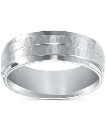 Triton - Men's Hammered  Comfort Fit Wedding Band in 14k White Gold