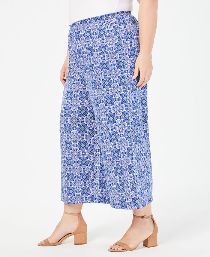 NY Collection Plus Size Printed Gaucho Pants - Macy's