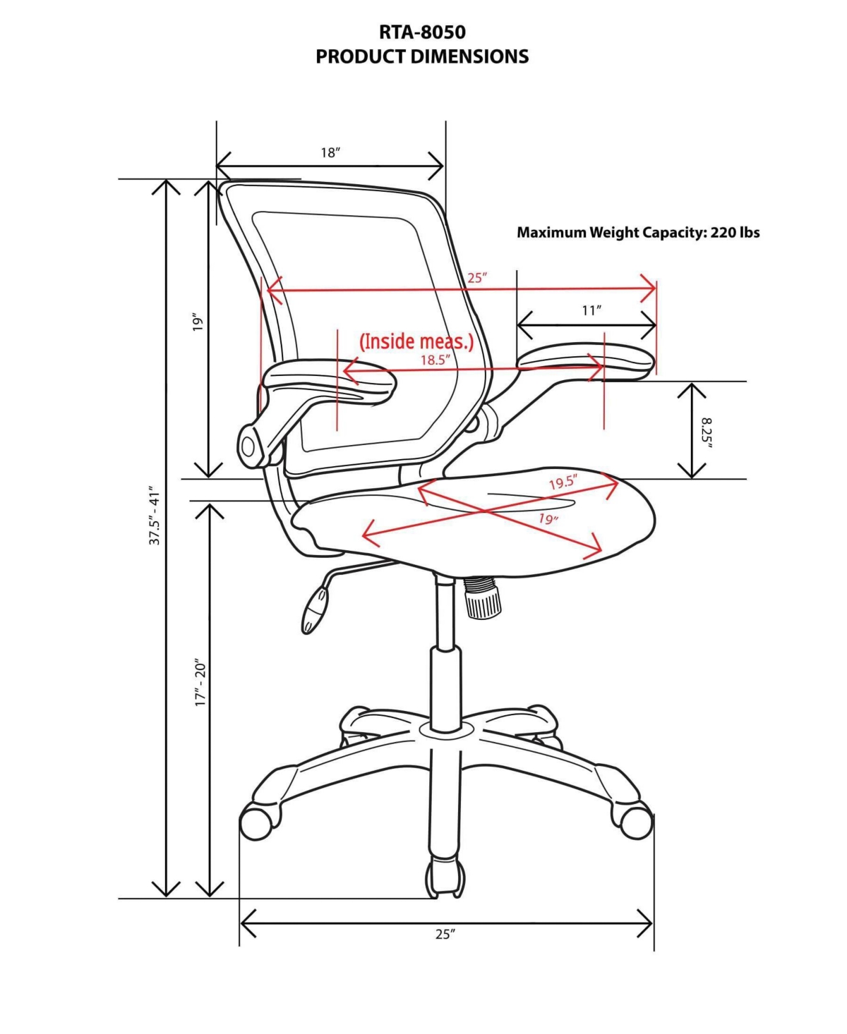 Techni Mobili Mesh Office Chair with Lumbar Support and Flip-Up Arms