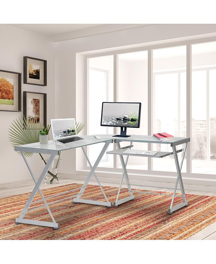 RTA Products - Techni Mobili L-Shaped Glass Top Computer Desk, Quick Ship
