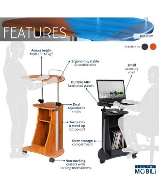 Techni Mobili Sit-to-Stand Rolling Adjustable Laptop Cart