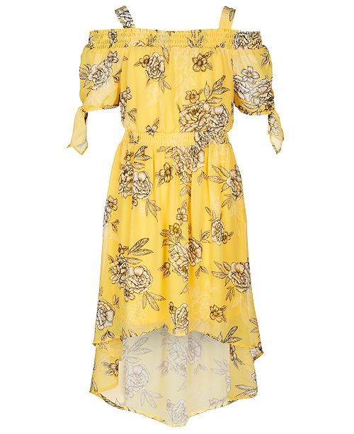 Sequin Hearts Big Girls Smocked Cold Shoulder Floral Print Dress