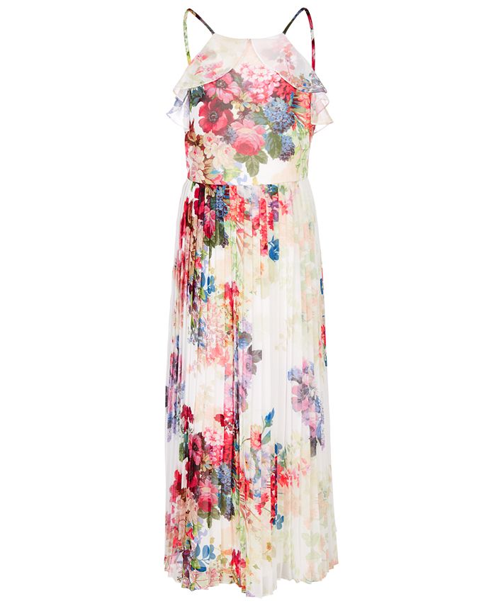 Bonnie Jean Big Girls Floral-Print Pleated Chiffon Dress - Macy's