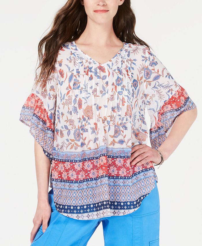 Style & Co Retro ScarfPrint PintuckPleat Top, Created for Macy's Macy's