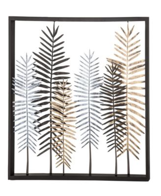 Modern Iron Framed Leaves Wall Decor