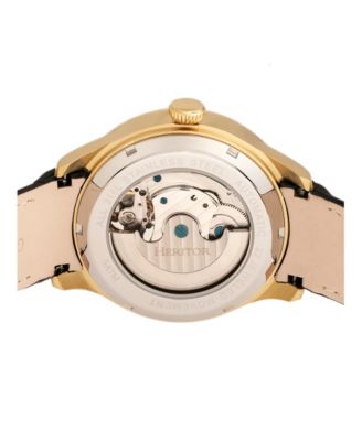 Automatic Gregory Gold Case, Genuine Black Leather Watch 45mm