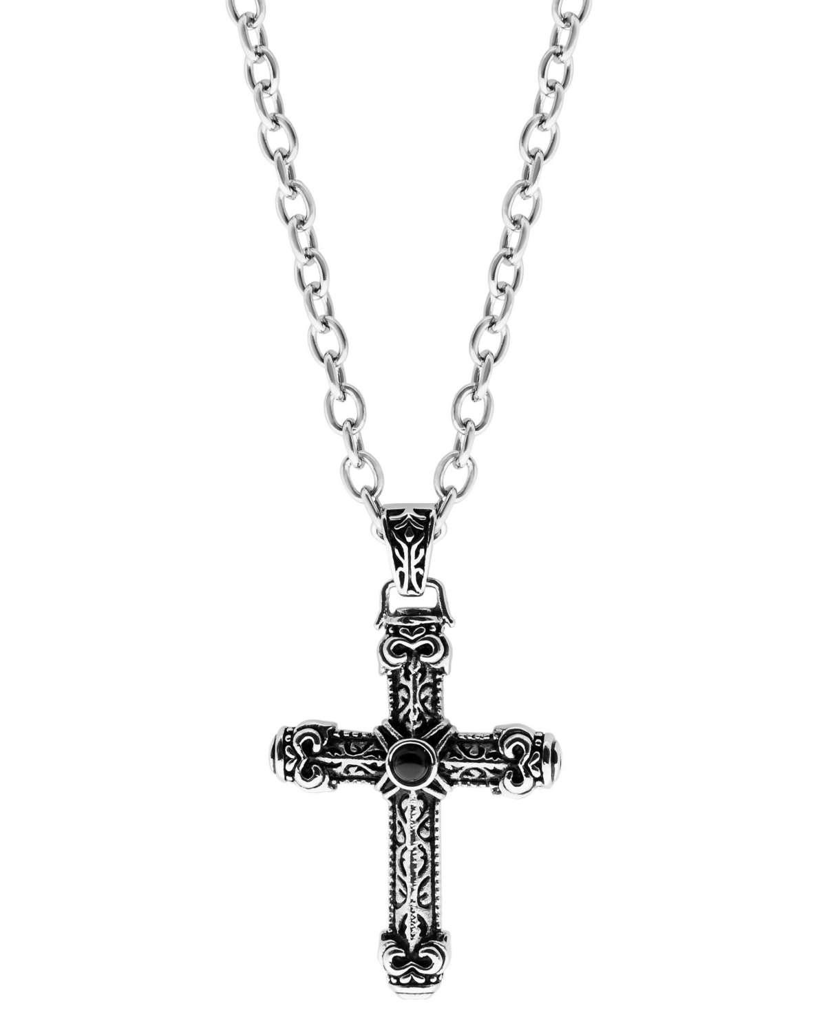 Sutton Stainless Steel Antique Cross Pendant Necklace - Silver