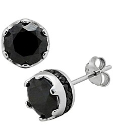 Sutton Sterling Silver Round Stud Earrings With Cubic Zirconia Trim