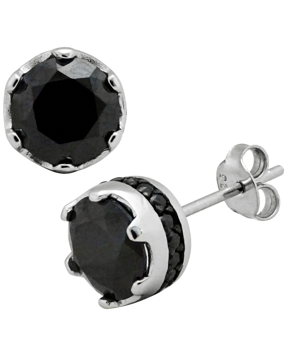 Sutton Sterling Silver Round Stud Earrings With Cubic Zirconia Trim - Black