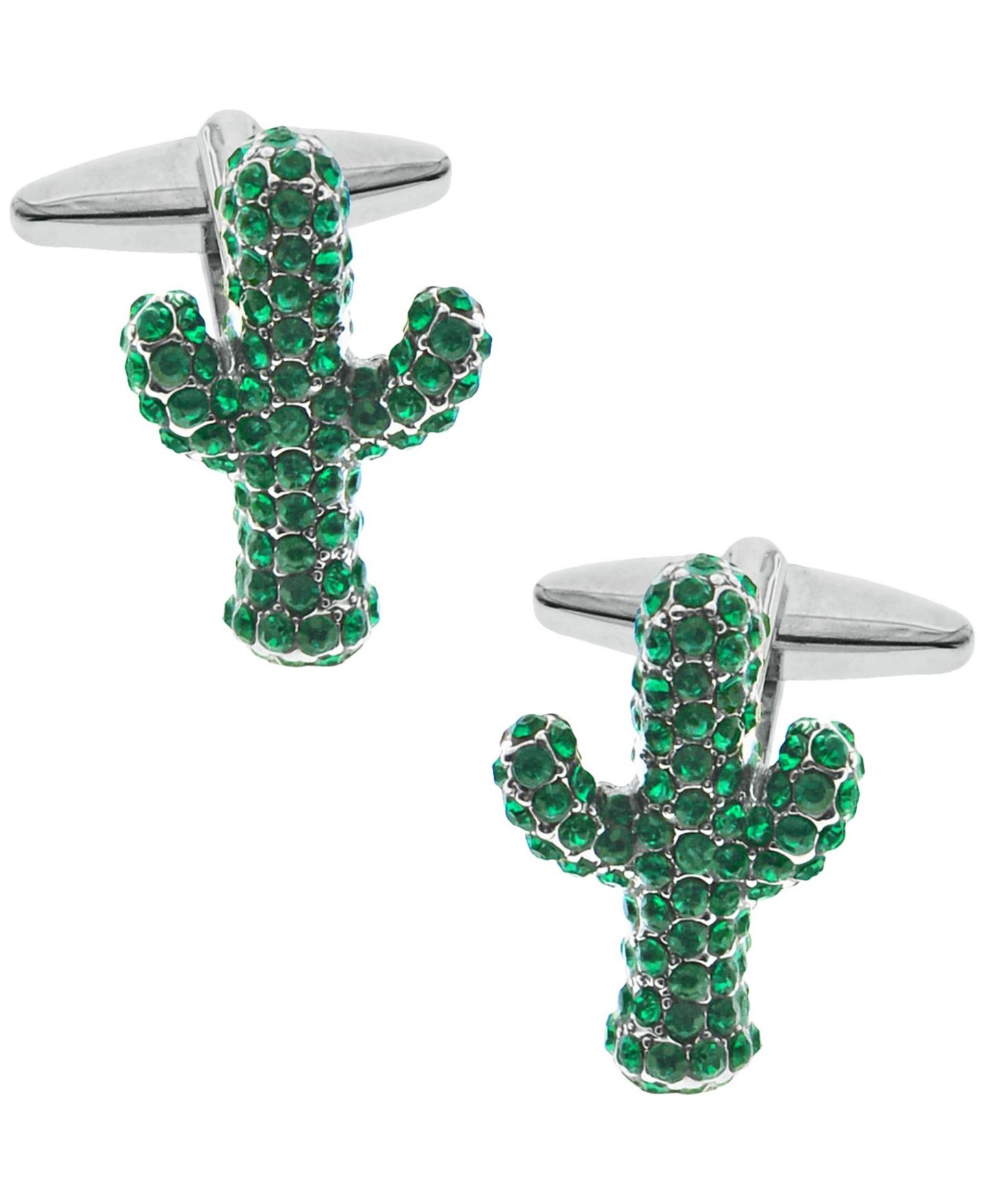 Мужские запонки Rhona Sutton Sutton Silver-Tone Cubic Zirconia Cactus Cufflinks, цвет: Изумрудный — фото 1