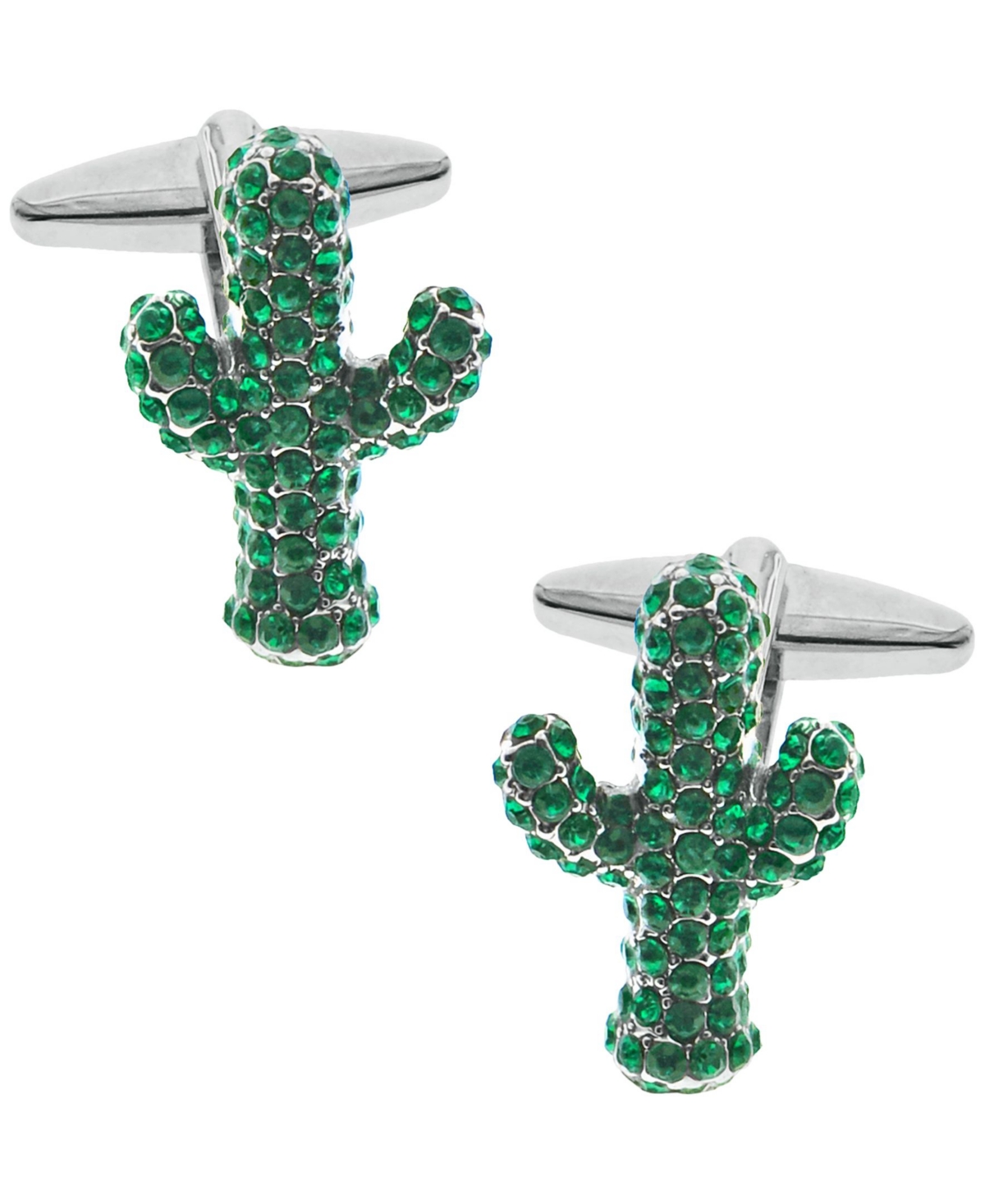 Sutton Silver-Tone Cubic Zirconia Cactus Cufflinks - Emerald