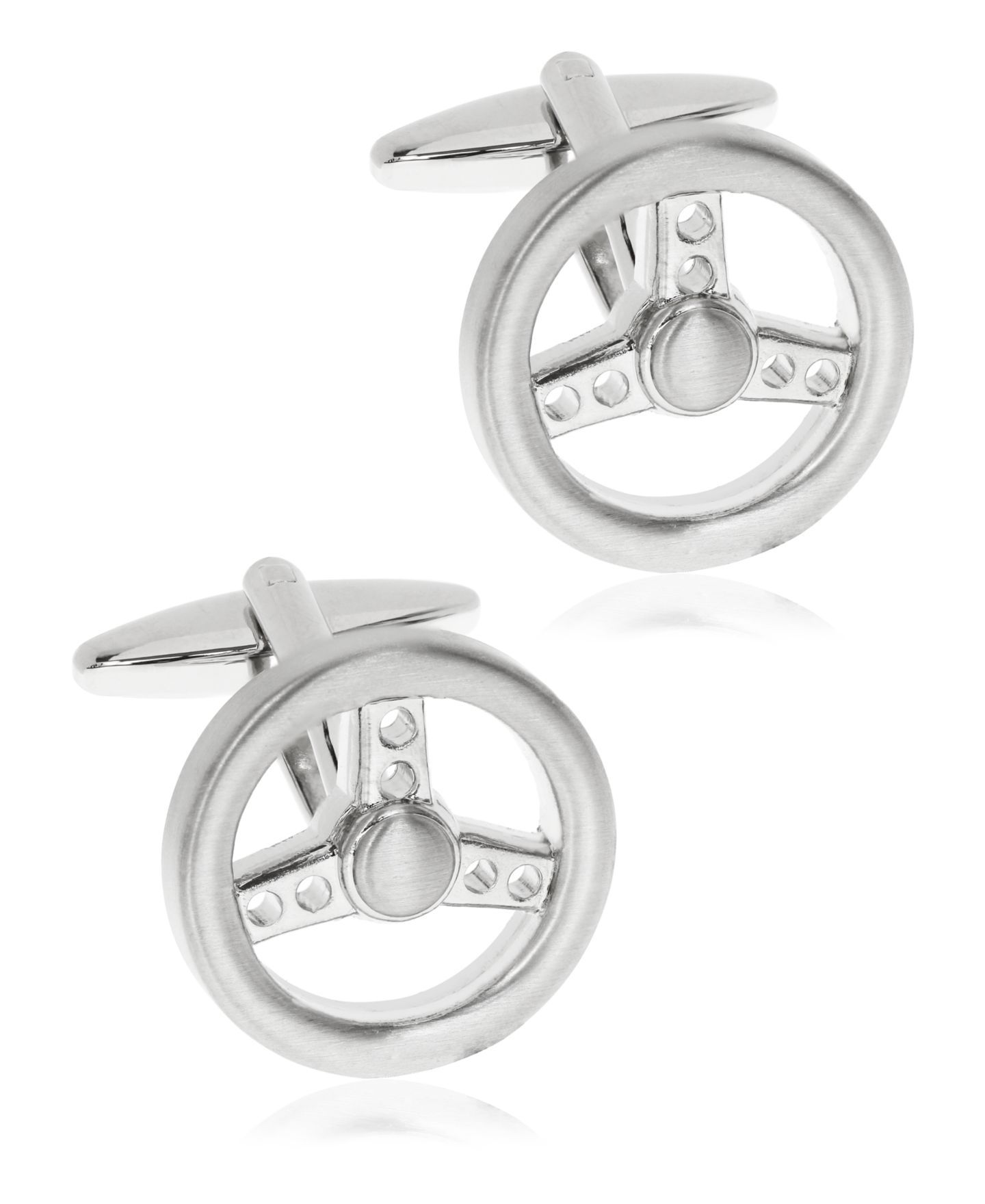Мужские запонки Rhona Sutton Sutton Silver-Tone Steering Wheel Cufflinks, цвет: Серебряный — фото 1