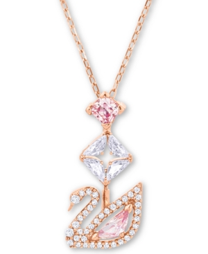 image of Swarovski Rose Gold-Tone Crystal Iconic Swan Pendant Necklace, 14-7/8