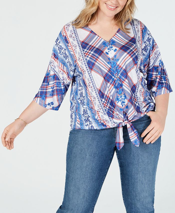 Style u0026 Co Plus Size Style u0026 Co Printed Tie-Front Top, Created for Macy's -  Macy's