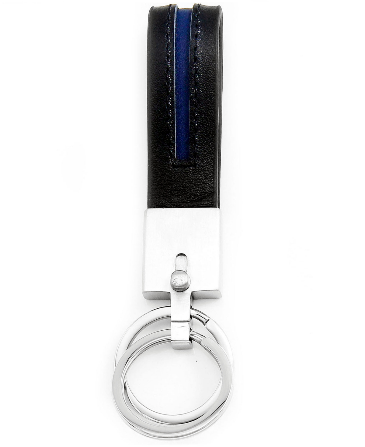 Sutton Stainless Steel Stripe Leather Double Key Ring - Royal Blue