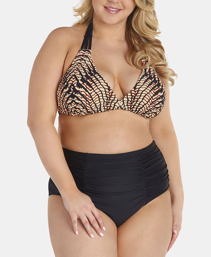 Raisins Curve Trendy Plus Size Juniors' Barbados Printed Halter Bikini