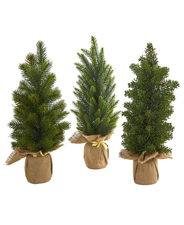 Nearly Natural - 15” Mini Cypress and Pine Artificial Tree (Set of 3)