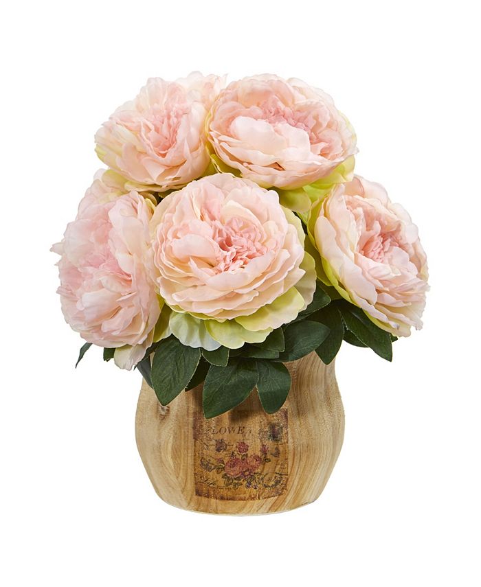 Nearly Natural - Peony Artificial Arrangement in Decorative Planter