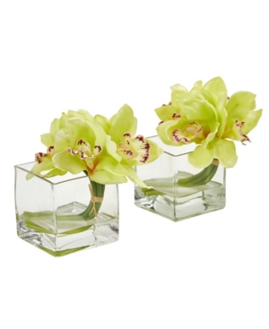 NEARLY NATURAL CYMBIDIUM ORCHID ARTIFICIAL ARRANGEMENT IN GLASS VASE (SET OF 2) 