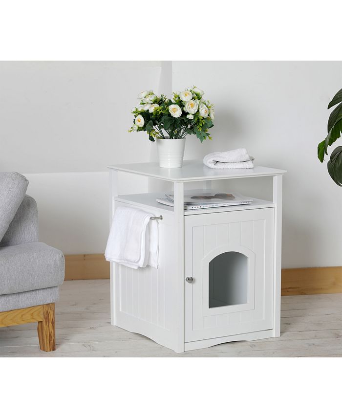 zoovilla Cat Washroom Litter Box Cover or Night Stand Pet House, White