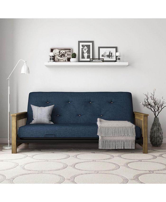 EveryRoom Noah Wood Arm Oak Futon with 6'' Coil Linen Mattress Macy's