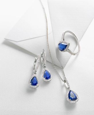 EFFY&reg; Sapphire (1 ct. t.w.) & Diamond (1/8 ct. t.w.) 18" Pendant Necklace in 14k White Gold