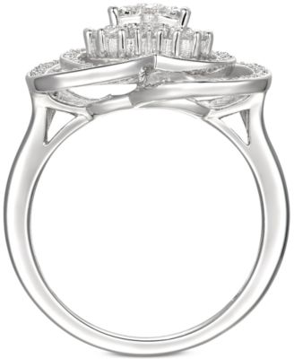 Cubic Zirconia Heart Cluster Halo Ring in Sterling Silver