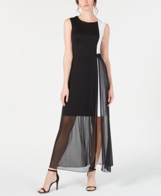 Connected - Colorblocked Chiffon-Overlay Sheath Dress